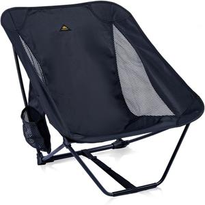 iClimb Low Ultralight Compact Camping Folding Chair with Side Pocket and Carry Bag (Black)