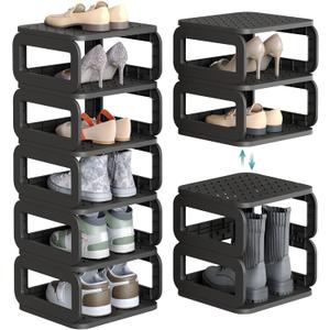 SONGMICS Shoe Rack, Shoe Organizer, 6 Shelves, Shoe Storage, Narrow Shoe Shelf, Open Shelf for Entryway, Living Room, Bathroom, Space-Saving, Ink Black ULPC037B01