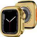 Amizee 2 in 1 Metal Case Compatible with Apple Watch SE 3/2/1 Series 6/5/4 44mm with Back Cover, Rugged Shockproof Protective Bumper Cover for iWatch 44mm, Gold
