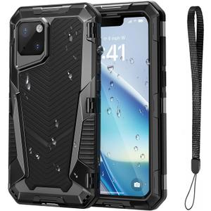 Mitywah for iPhone 14 Case with Buckle, IP68 Waterproof Military Metal Case with Built-in Screen and Camera Protector, Heavy Duty Full Body Drop Proof Shockproof Phone Cover 6.1 inch, Black