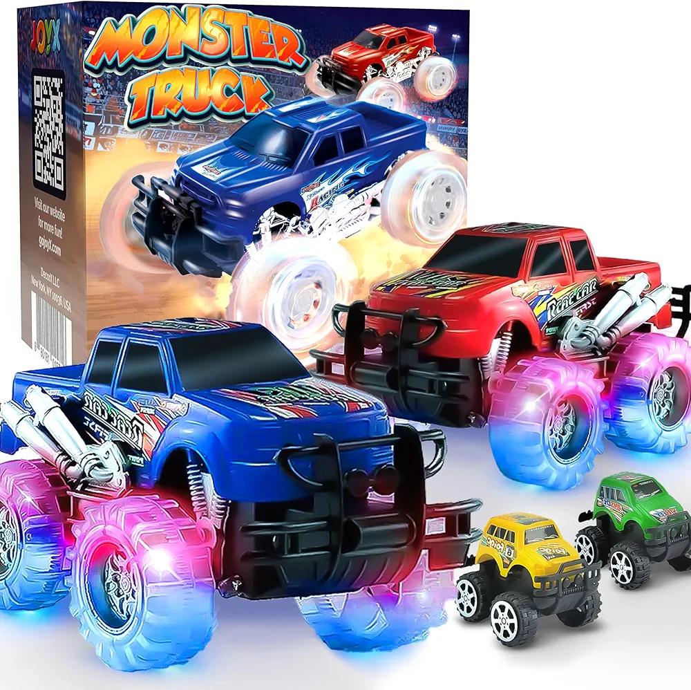 JoyX 2 Pack Light Up Monster Truck Car Toy with Flashing LED Tires, Best Birthday Gift for Boys Ages 3+, Push n Go Cars, Toy, Race Truck Car for Kid Party Favors and Daily Play