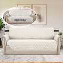 H.VERSAILTEX Reversible Couch Cover for 3 Cushion Cover Pet Friendly Sofa Cover for Dog Washable Furniture Protector Water Resistant Slipcover with Non Slip Elastic Strap(Sofa, Ivory/Beige)