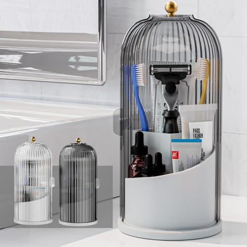 Toothbrush Holders with Sliding Lid for Bathroom Counter Organizer, Tooth Brush Toothpaste Holder for Bathroom Vanity Makeup Brushes Holder -Grey