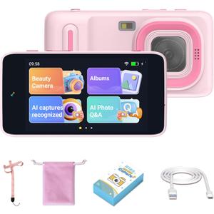 AI Kids Camera for 311 Year Old Boys and Girls, AI Learning Digital Video Camera with with Object Recognition, Best Birthday, WiFi Kids Toy Camera 16GB (Pink)