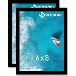 6x8 Picture Frame Set of 2, Lightweight yet Durable Black Frame with High-clarity Plastic Display 6 x 8 Inch Photo Horizontally/Vertically (2 Packs|Black|6"x8")