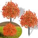 Alupssuc Set of 2 Artificial Fall Topiary Ball Flowers for Outdoor Decoration with Spike 20", UV Resistant Fake Autumn Floral Shrubs, Realistic Faux Bushes Plants for Garden,Yard,Porch and Patio Decor
