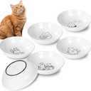 6 PCS Cat Bowls,Cat Food Bowl,Anti Whisker Fatigue Ceramic Cats Dishes for Indoor Cats,Shallow Wide Kitten Plates for Wet & Dry Food and Water,Non-Slip Silicone Base (Cute Drawing cat)