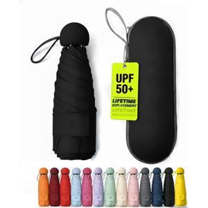 Mini Umbrella for Purse with Case, Sturdy Travel Essentials, UV Sun Protection Lightweight Compact Manual Open Close, Tiny Pocket Fits Purse Backpack, Women Kids Men (Black)