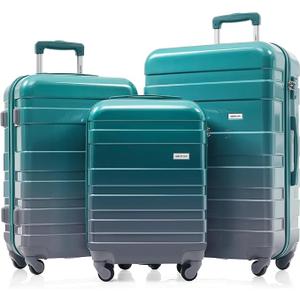 Merax 3 Piece Expandable ABS Hardshell Luggage Sets Spinner Wheel Suitcase TSA Lock Suit Case, Dark Green, 20/24/28 Inch, 3 Piece ABS Hardside Luggage Set, Lightweight, Sturdy and Scratch Resistant