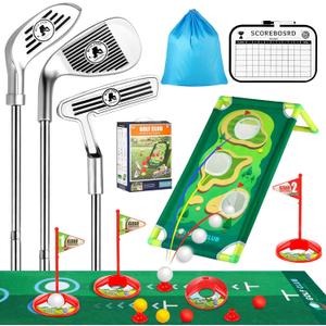 Toddler Golf Set - Kids Golf Toys with Cornhole Board, Putting Mat, 3 Retractable Clubs, 9 Balls, Scoreboard - Indoor/Outdoor Game for 3-8 Boys & Girls
