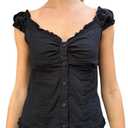 Women's Summer Button Down Crop Tops Cap Sleeve Y2k Slim Fitted Shirts Babydoll Coquette Tops Blouse (Medium, Black)