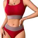 Plus Size 2 Piece Bra Sets Women Yoga Cycling Jogging Running Seamless Sports Underwear Set Ladies Women's Bra and Panties (Red, XL)