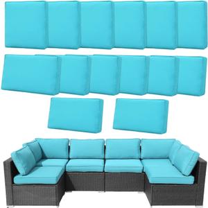 14 Pcs Patio Cushion Covers Replacement Outdoor Couch Cushions Covers Splashproof Sofa Slipcovers Set with Zippers,Patio Furniture Protector, Couch 3 Sizes, Covers Only (Cyan)