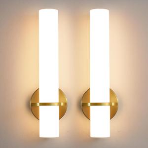 Wall Sconces - 15 inch Gold Wall Sconces Set of Two Modern Bathroom Sconce 15W Dimmable LED Wall Sconce Light with Acrylic Lampshade, Bathroom Vanity Light for Mirror Living Room Hallway 3000K (Hardwired (15in-2pcs))