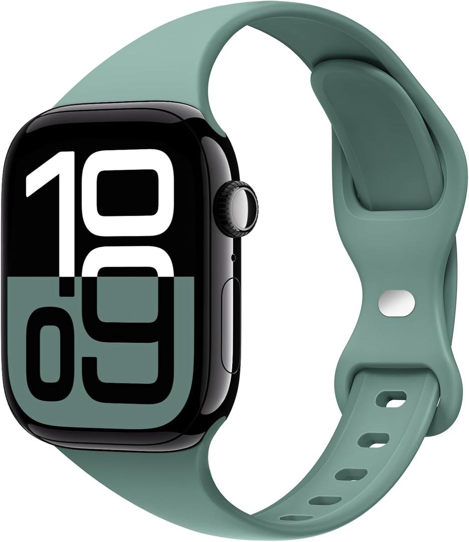 10 x STG Sport Slim Thin Narrow Silicone Bands Compatible with Apple Watch Band Ultra 3/2/1 49mm, Series 11/10 46/42mm, 9/8/7 45/41mm, SE 6/5/4 44/40mm, 3/2/1 42/38mm for Women Men