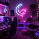 Moon Cat Neon Sign Girl Room Decor Led Neon Lights Signs for Wall Decor USB Powered Led for Room Decoration, Medium