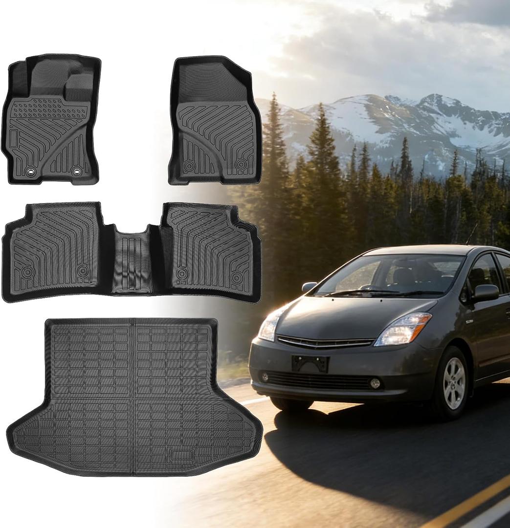 Floor Mats for Toyota Prius 2004-2007-2009, Custom Fit for 2nd Gen Prius | for Prius c & Prius v, TPE Non-Slip Waterproof Front & 2nd Row & Cargo Liner Car Accessories