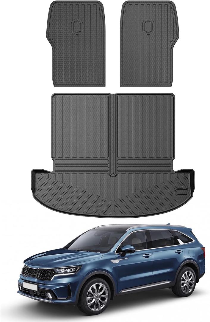 Mixsuper Cargo Liner for Kia Sorento 2021-2025, Cargo Mat Backrest Mat for Sorento, All Weather Trunk Mat Backrest Mat TPE Back Seat Cover Protector for Sorento Accessories