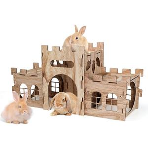HIIMALEX Extra Large Bunny Castles Hideout Split Balcony for Indoor Bunnies Climbing Tower with Tunnel Sturdy House for Rabbits Ferrets Guinea Pigs Hamsters Ventilated Enrichment Toys Habitat