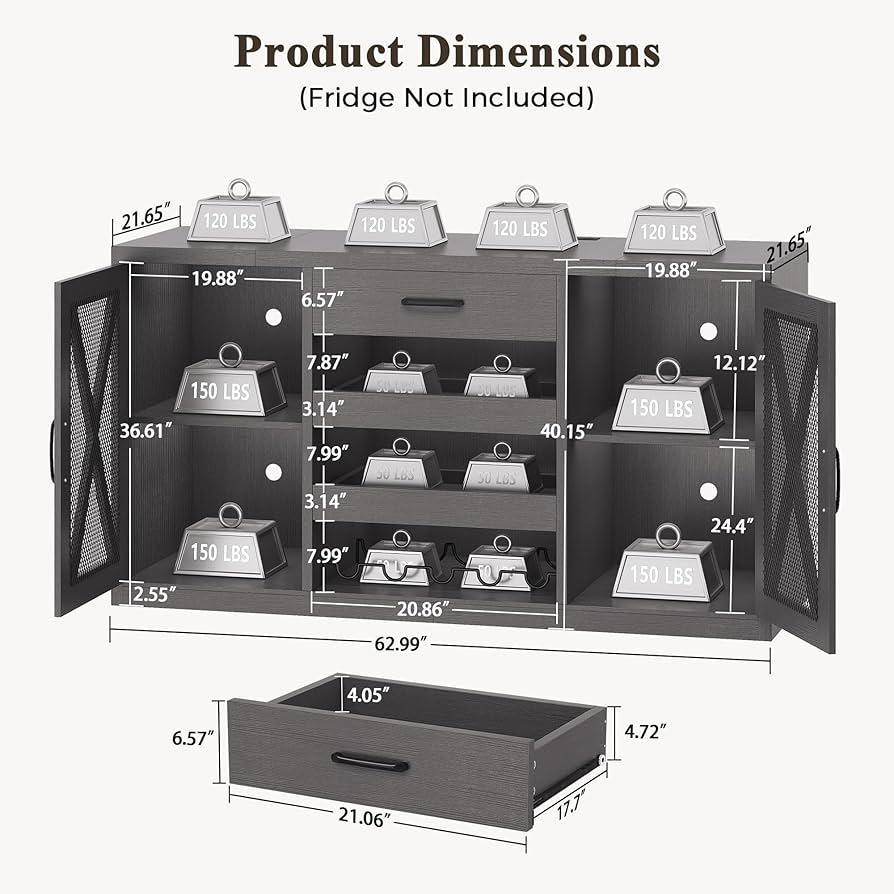 Jocoevol Large Coffee Bar Cabinet, Mini Fridge Cabinet with Power Outlets and Fridge Space, Farmhouse Design Liquor Cabinet for Kitchen and Dining Room, Black