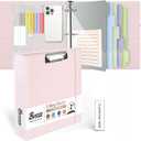 Leather 3 Ring Binder, 2 Inch Binders with Clipboards, 5-Tabs Pockets Dividers, 18 Divider Stikers, Plastic Folder, Pen Holder, Three Ring Binder with Pen Holder(Pink, Letter Size)