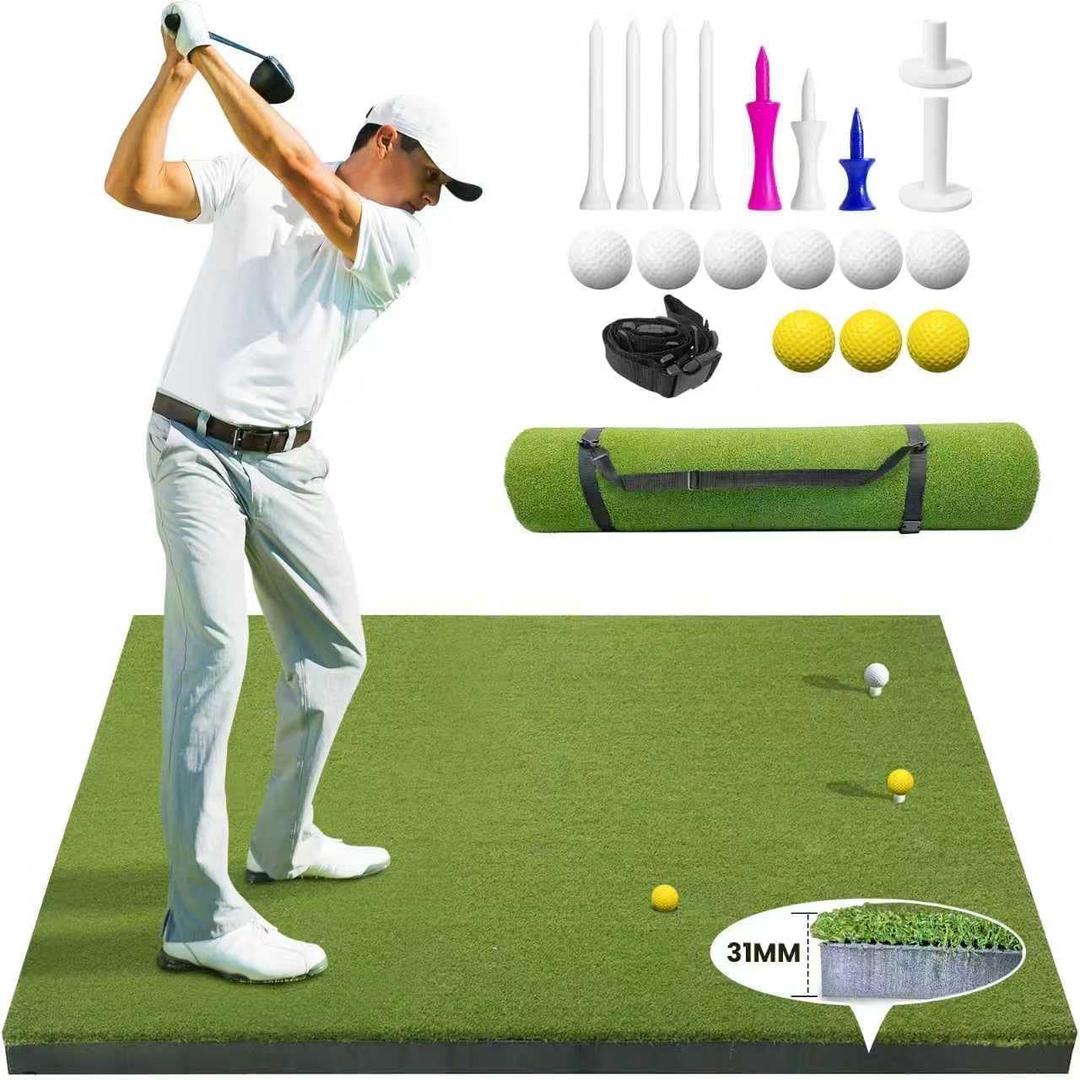 Golf Hitting Mat 5x4ft, 31mm Golf Chipping Mat Artificial Turf Practice Mat with 9 Tees, Durable EVA Backing for Indoor | Outdoor Driving, Chipping & Swing Trainingwith Carrying Case