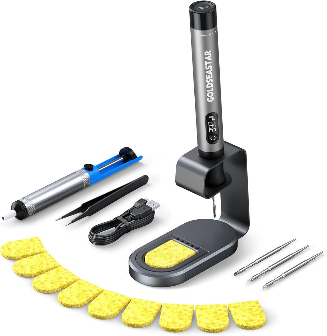 Cordless Soldering Iron Kit - 7s Fast Heating & Auto Sleep, Portable USB-C Rechargeable Welding Pen with 3 Tips (392F/200C to 842F/450C) for Electronics Repair/DIY/Circuit Board, Gris