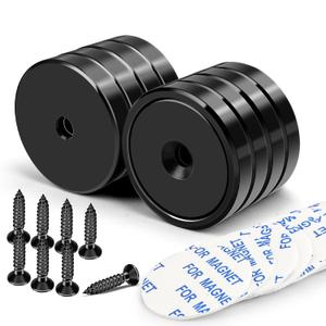 E BAVITE Neodymium Cup Magnets, Rare Earth Magnets with Heavy Duty, Hold up to 110 Lbs, Strong Magnet with Countersunk Hole and Stainless Screws for Kitchen, Craft, Office（Black Pack of 8）