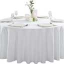 Restaurantware Table Tek 120 Inch Table Covers 10 Round Wedding Tablecloths - Washable Wrinkle-Free White Polyester Banquet Tablecloths Hemmed for Parties Holidays or Buffets