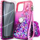 NGB Designed for iPhone 11 Phone Case, Pink/Purple | Glitter Liquid Sparkle Cute Cover for Women Girls Kids | with Tempered Glass Screen Protector & Ring Holder & Wrist Strap