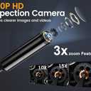 Endoscope Camera with Light, 1920P HD Borescope with 8 Adjustable LED Lights, Snake Camera with Semi-Rigid Cord, IP67 Waterproof Scope Tools for Pipe Inspection for iOS and Android,16.4ft Single Lens