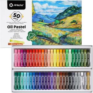Artecho Oil Pastels Set of 50 Colors (8 x 60 mm), Soft Oil Pastels for Art Painting, Drawing, Blending, Art Supplies for Artists, Teachers