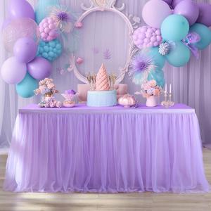6ft Lavender Tulle Table Skirts for Rectangle Tables or Round Tables Lavender Ruffle Tutu Tablecloth for Girls Baby Shower Birthday Party Wedding Cake Dessert Table Decorations (L6(ft)xH 30in)
