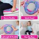 Barbie Soft Potty Training Seat for Toilet with Storage Hook, Cushioned Non-Slip Potty Ring with Splash Guard, Built-in Handles for Toddlers, Pink & Blue Barbie Theme