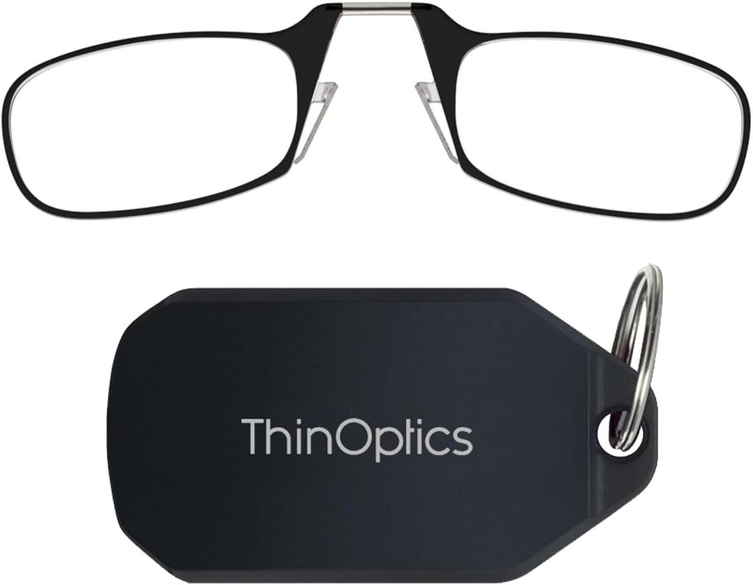 ThinOptics Keychain Case and Readers Rectangular Reading Glasses (Black Case / Black Frames)
