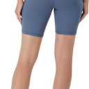 Hanes Womens Moves Bike Shorts, Soft & Stretchy Workout Shorts with Interior Pocket, Moisture-Wicking, 3” Or 7" Inseam (Blue, L)