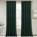 RYB HOME Velvet Curtains 102 inches for Bedroom, Rod Pocket Soft Fabric Curtains & Drapes for Living Room, Sliding Glass Door, Hunter Green, W 52 x L 102, 2 Panels Set