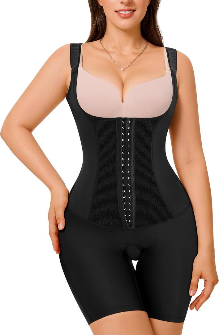 Gotoly Shapewear Bodysuit for Women Tummy Control Fajas Colombianas Waist Trainer Butt Lifter Thigh Slimmer Full Body Shaper (Large, Black)