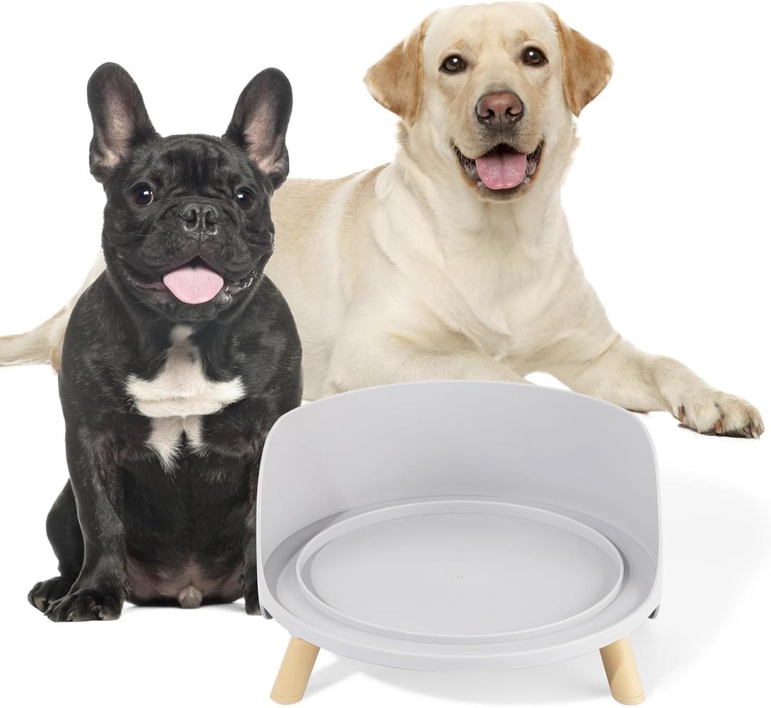 Raised Dog Feeder Bowl Stand - Elevated Dining Table for Medium and Large Dogs - Fits Food and Water Dish up to 8" Diameter - Grey (Bowl Not Included)