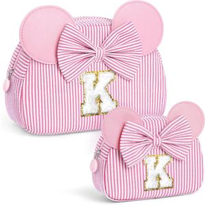 Gifts for Girls, Personalized Initial Makeup Bag Birthday Gift for 4 5 6 7 8 9 10 11 12 13 Years Old Girl Kids Pink Initial Cosmetic Travel Toiletry Bag for Girls Sister Daughter Pink K