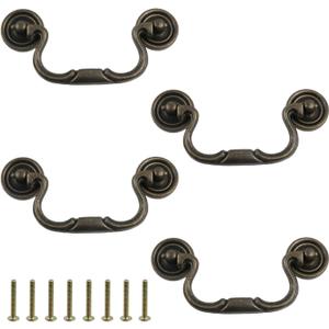 MY MIRONEY 4PCS Bail Drawer Pulls Hardware Zinc Alloy Cabinet Pulls Handles Antique Bronze Drop Swing Handles with Screws, 3.86" Hole Centers, Type 4
