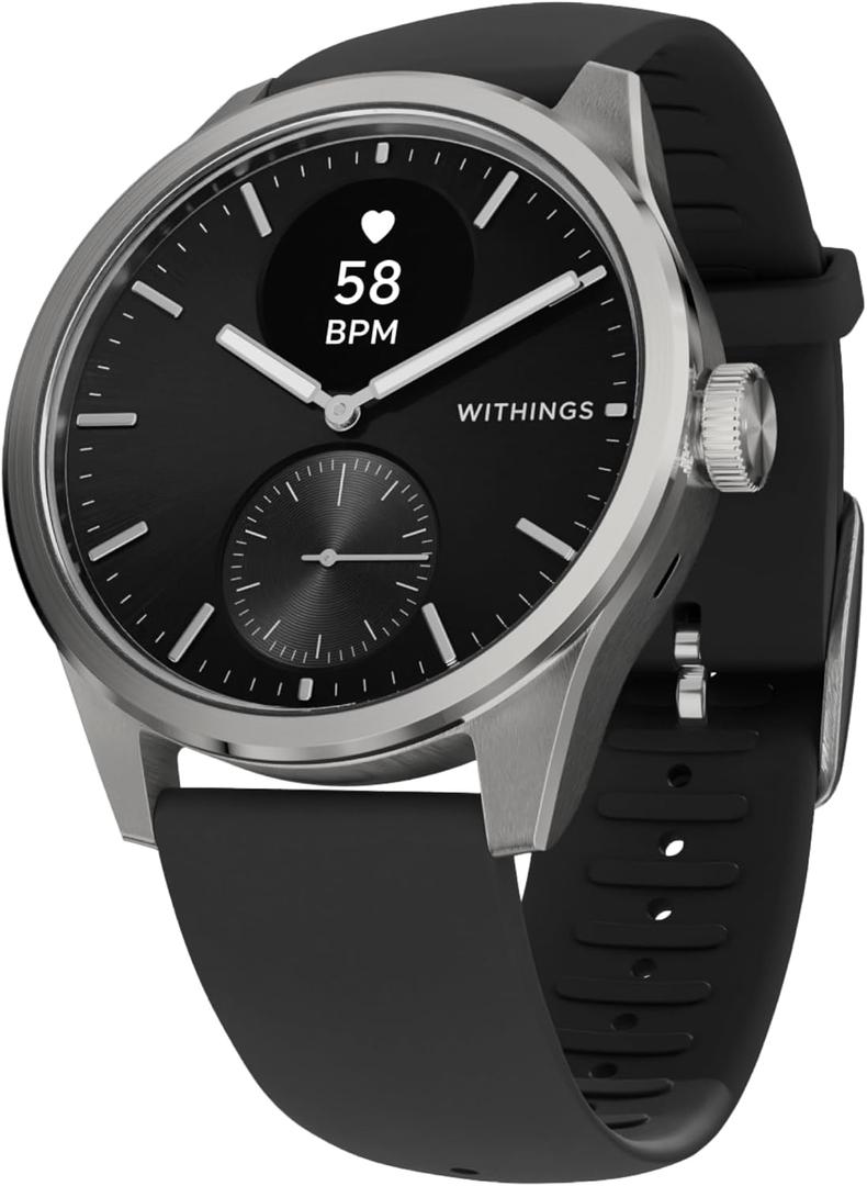 WITHINGS ScanWatch 2 - Hybrid Smart Watch, Heart Rate Monitoring, Fitness Tracker, Cycle Tracker, Sleep Monitoring, GPS Tracker, 30-Day Battery Life, Android & Apple Compatible, HSA/FSA (Black)