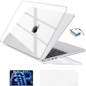 EooCoo Compatible with MacBook Air 13 inch Case M5 2026-2022 M4 M3 M2 Model A3449 A3240 A3113 A2681, Mac Air 13.6 inch Hard Shell & Keyboard Cover & Screen Film & Type-C, Crystal Clear