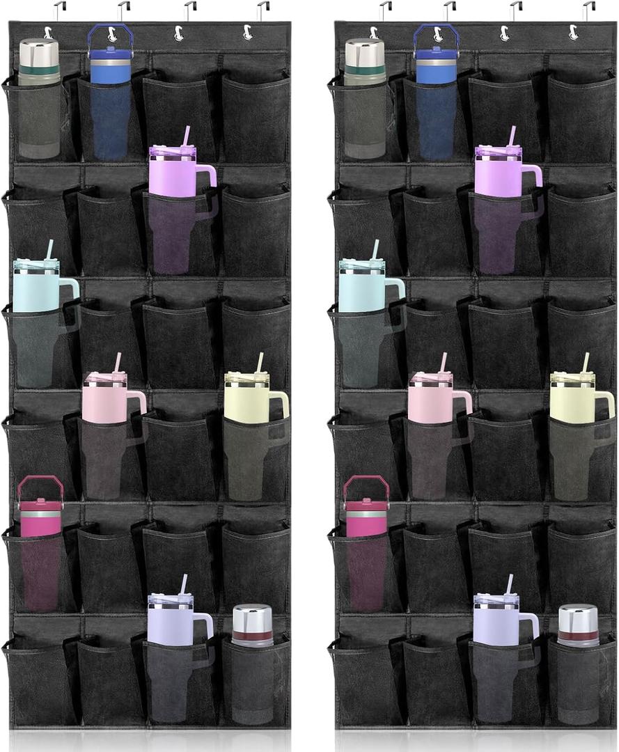 2 Pcs Over The Door Water Bottle Organizer for Stanley, Multi-Functional 24 Pockets Water Bottle Organizer for Door, Foldable Wall-Mounted Design, Over The Door Cup Holder for Kitchens and RV