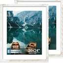 Hongkee 20x24 Frame Set of 2, Distressed White Wood Style - Display 16x20 Picture with Mat or 20 x 24 Poster without Mat, Wall Mounting Horizontal and Vertical