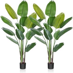 CROSOFMI Artificial Bird of Paradise Plant 6 Feet Fake Tropical Palm Tree with 13 Leaves,Perfect Faux Plants in Pot for Indoor Outdoor House Home Office Modern Decoration Housewarming Gift,2Pack