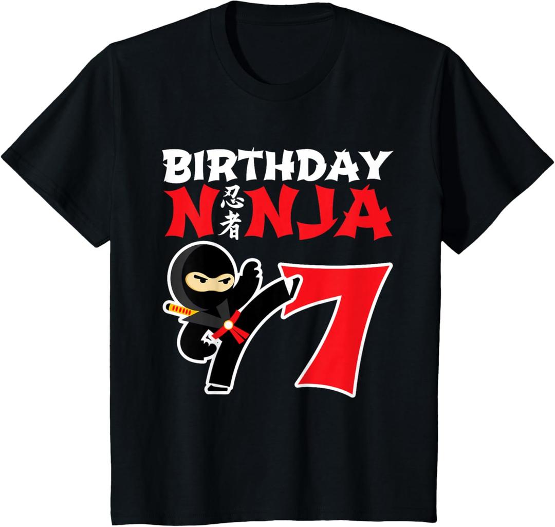 Birthday Ninja 7 Year Old Ninja Birthday Party Theme T-Shirt, Medium, Black  