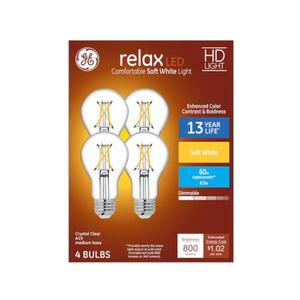 GE 51531 Relax LED A19 Crystal Clear 60 watt Equivalent Dimmable LED Soft White Light Bulb