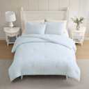 Laura Ashley - Queen Comforter Set, Striped Cotton Bedding with a Naturally Soft Feel, 3 Piece Bed Set with Matching Pillowcases (Dilly Dally Stripe Blue)