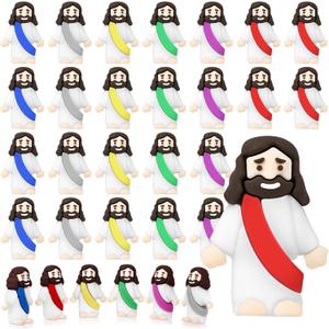 Draupnir 30 Pcs Little Jesus Figures, Mini Rubber Jesus Figures Bulk 6 Colors Tiny Small Jesu Figure to Hide and Seek Religious Party Favors Sunday School for Easter Egg Stuffers, 06003 (Multicolor)